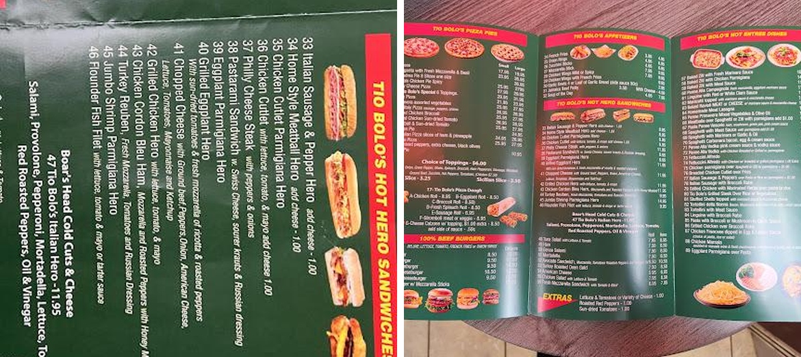 Tio Bolo's Pizza Menu